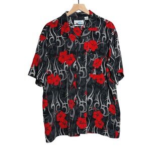 Ocean Current Mens Button Up Shirt XL Gray Red Hawaiian Streetwear 90s Vacation